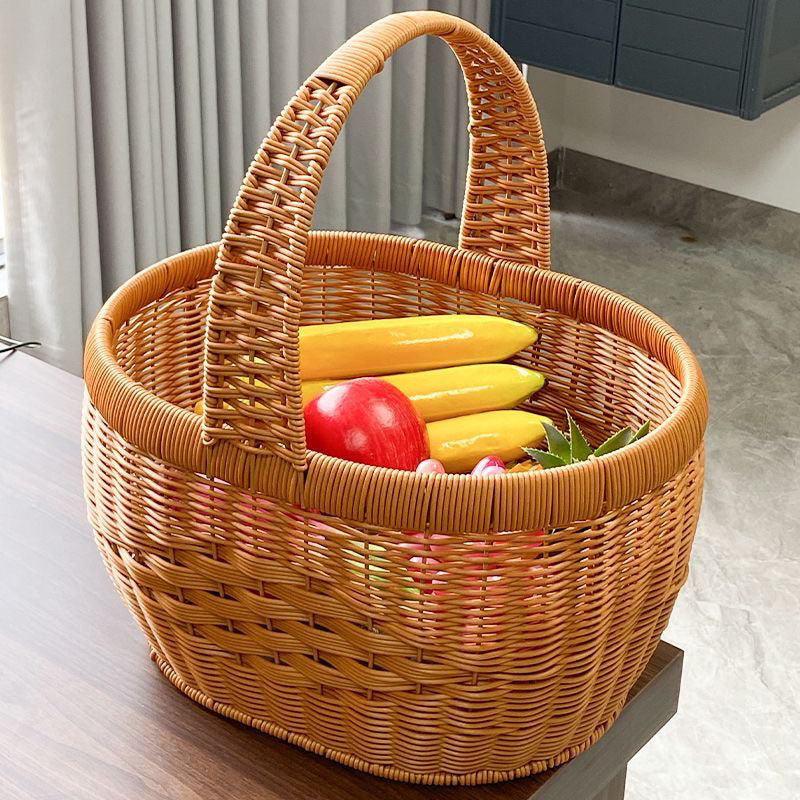 New Handmade Rattan Woven Fruit Basket Shopping Basket Cabas Egg Portable Vegetable Basket Storage Picking Picnic