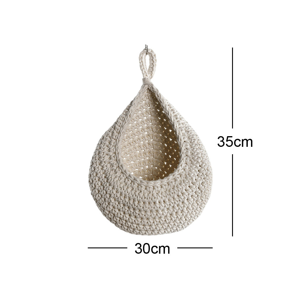 Wall-Mounted Vegetable Storage Fruit Basket Bird's Nest Wall Hanging Water Drop Net Bag Handmade Woven Cotton Rope Wall Hanging Bag for Home Use