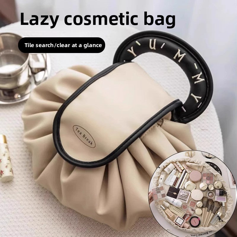 Lazy Makeup Bag for Women, Large Capacity Travel Storage Bag, Flat Drawstring Cosmetic Toiletry Bag for Men