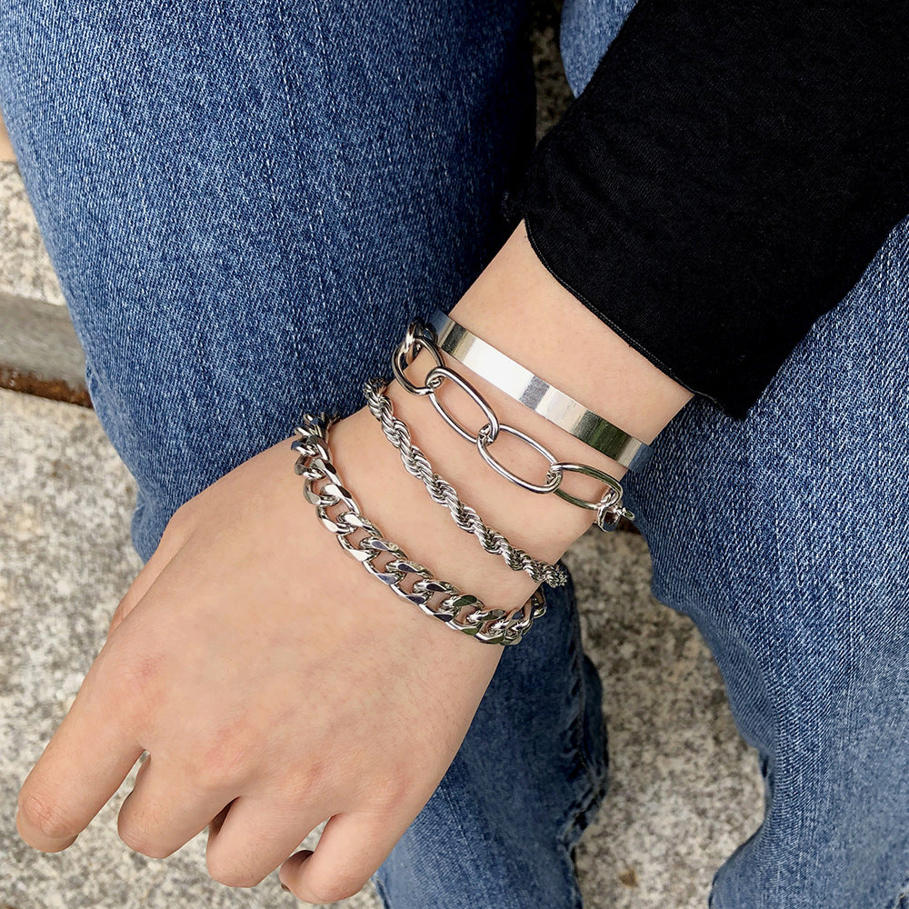 New Exaggerated Alloy Thick Chain Multi-layer Bracelet for Women European and American Fashion Gold Bangle