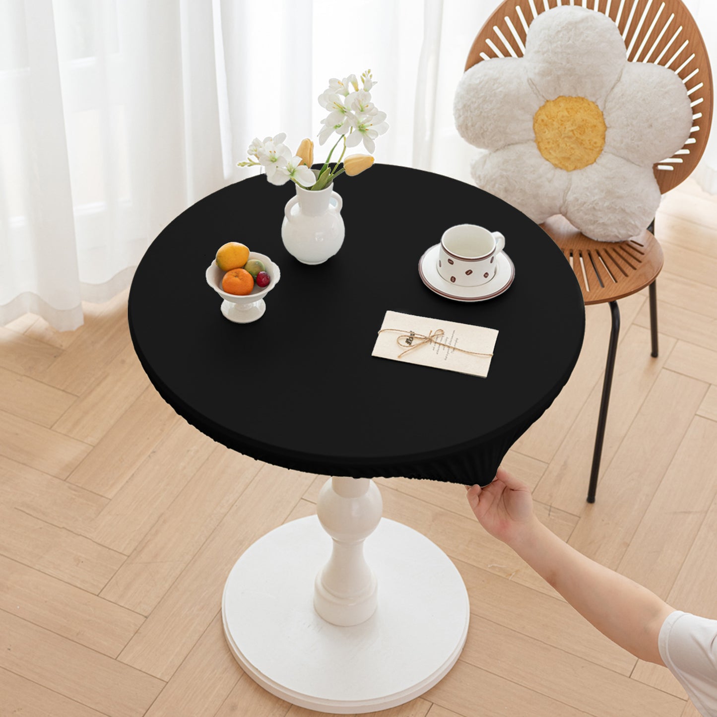 All-inclusive Stretch Household Dining Table Set Leather Non-washable Round Table Set Simple Solid Color Round Leather Cover Dustproof Non-slip
