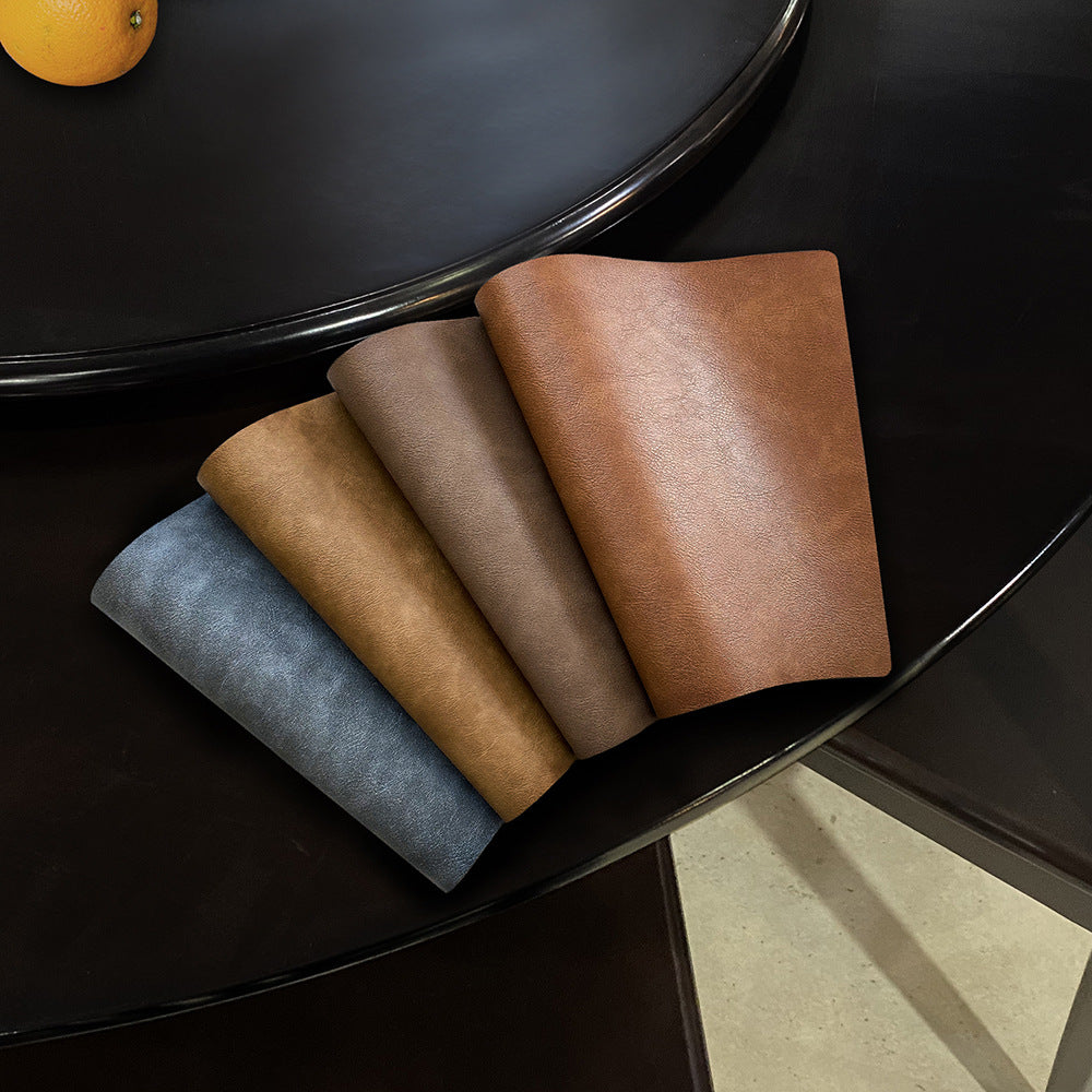 Chinese Style Household Leather Placemat Hotel Restaurant Fan-shaped Western Placemat European Cowhide Pattern Heat-resistant Dining Table Mat
