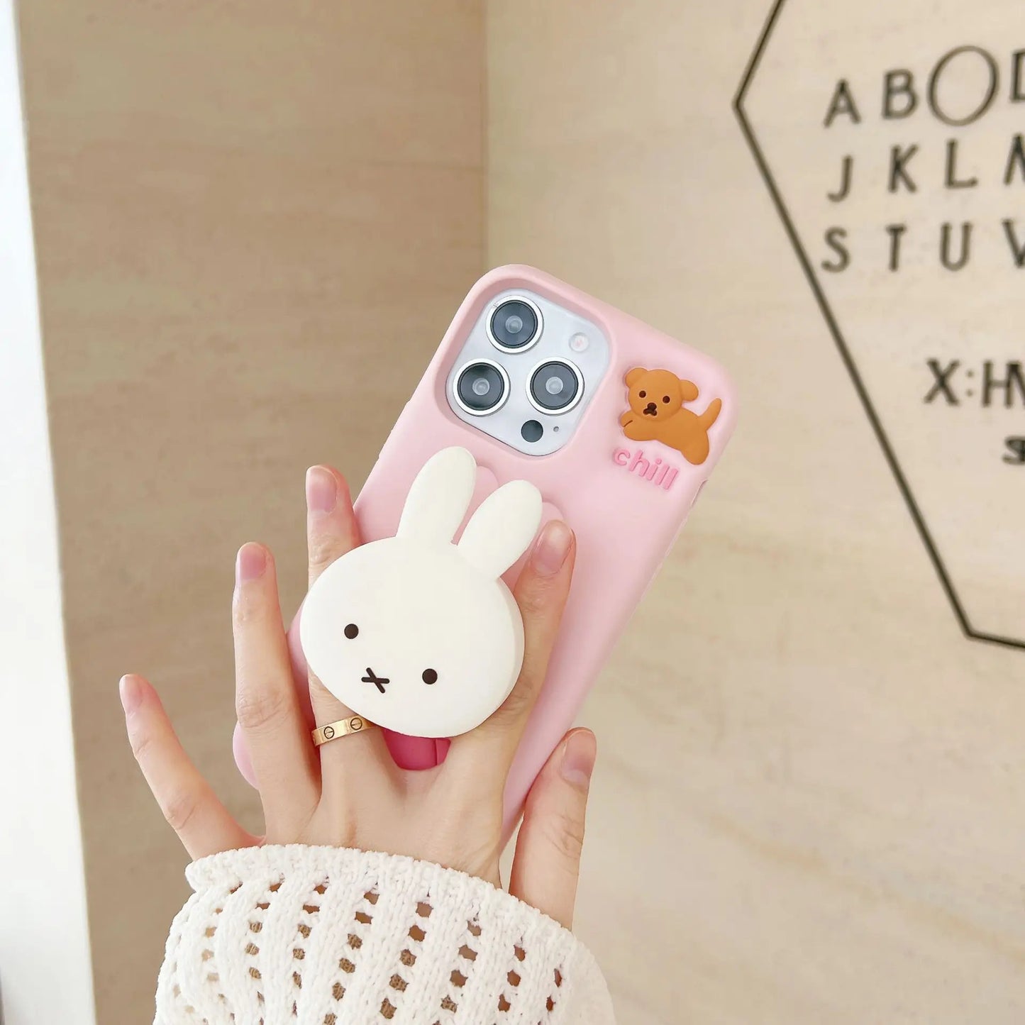 Kawaii Miffy Phone Case 12/13/14/15/16ProMax All Inclusive Silicone Soft with Bracket Shell Anti-drop Christmas Toy