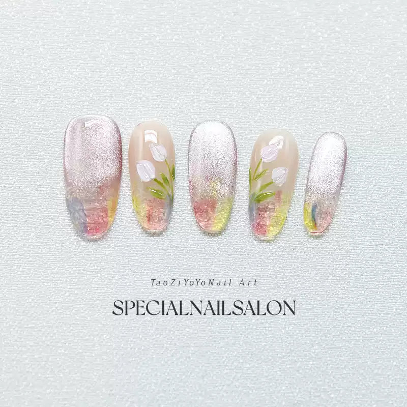 "Silver Sand Dream" Handmade Press-on Nails, Gradient Contrast Color with High-end Whitening, Gentle Ambient Vibe Nail Art