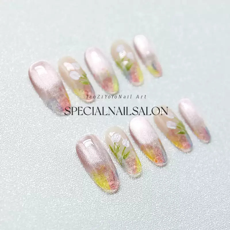 "Silver Sand Dream" Handmade Press-on Nails, Gradient Contrast Color with High-end Whitening, Gentle Ambient Vibe Nail Art