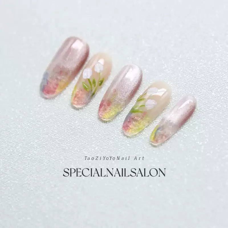 "Silver Sand Dream" Handmade Press-on Nails, Gradient Contrast Color with High-end Whitening, Gentle Ambient Vibe Nail Art