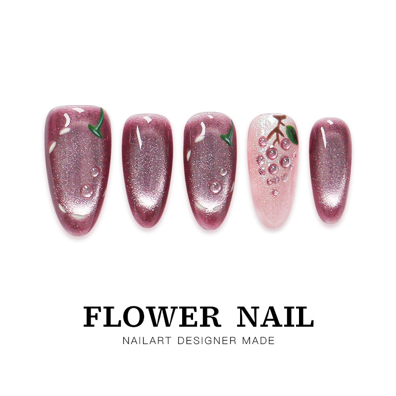 "Ripe Grapes" Vintage Exquisite Purple Grape Handmade Press-on Nails, High-end Niche Whitening