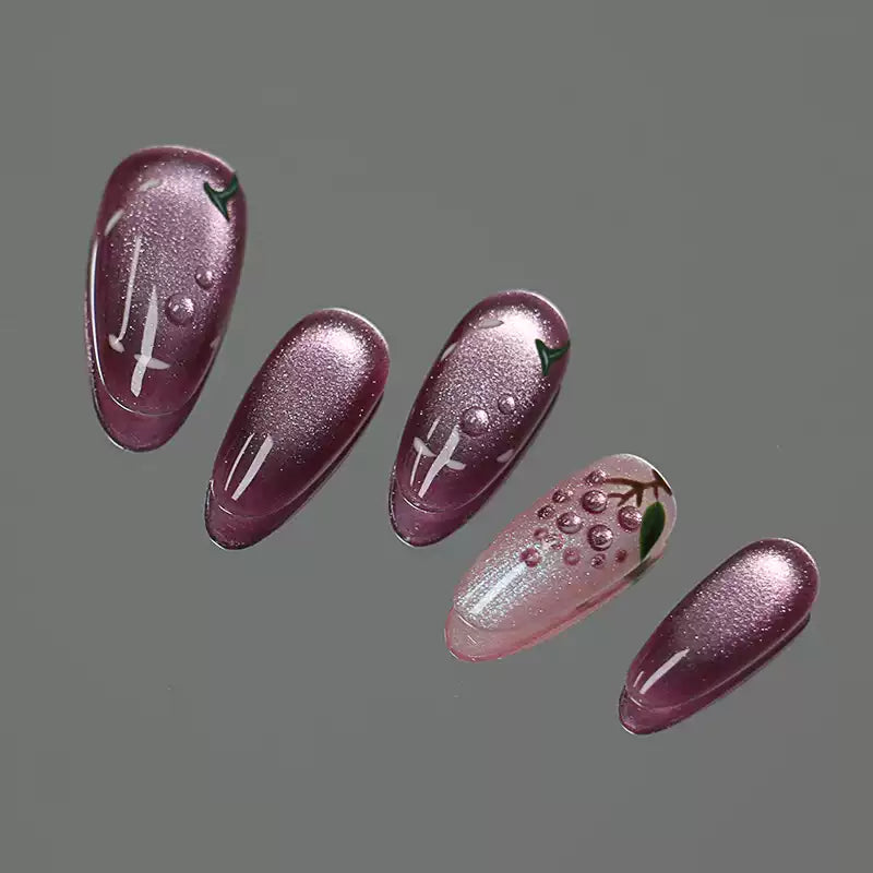 "Ripe Grapes" Vintage Exquisite Purple Grape Handmade Press-on Nails, High-end Niche Whitening