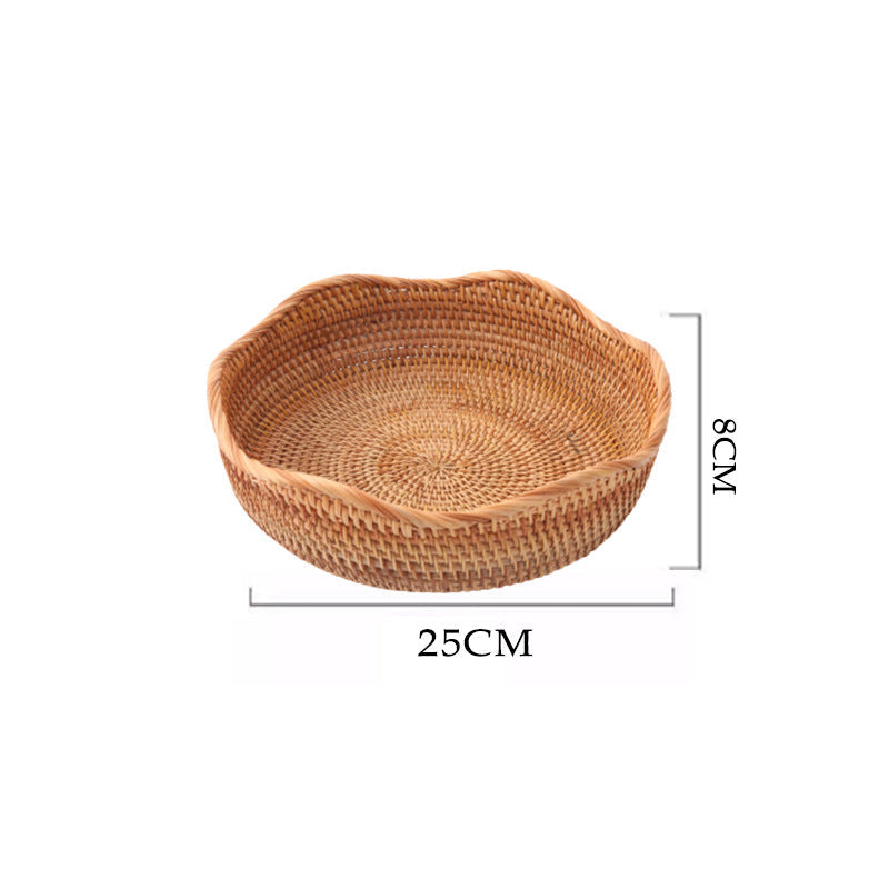 Rattan Handwoven Fruit and Vegetable Basket, Cookie Candy Bread Storage Basket, Living Room Desktop Organizer Storage Basket