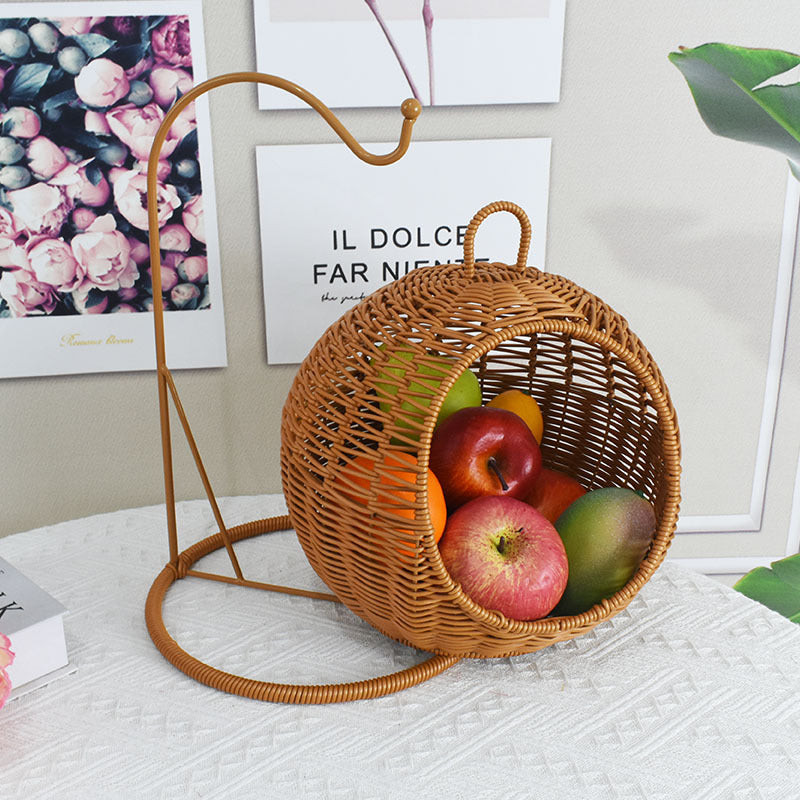 Imitation Rattan Hand-woven Storage Basket Creative Round Hanging Fruit Basket Household Hotel Snack Dried Fruit Storage Basket
