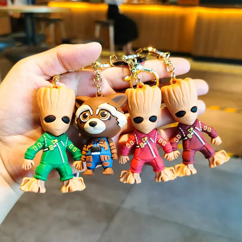Disney Marvel Guardians of The Galaxy Keychain Superhero Series Groot Rocket Raccoon Figure Dolls Keyring Bags Pendant Kids Toys