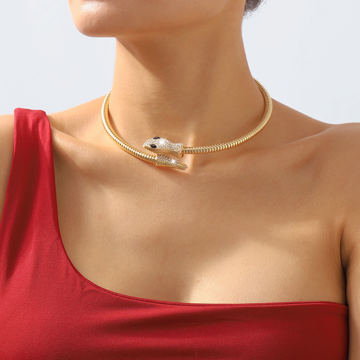 Exaggerated Snake Necklace Punk Personality Hip-Hop Style Necklace Trendy Cool Street Style Show Micro-Inlaid Choker