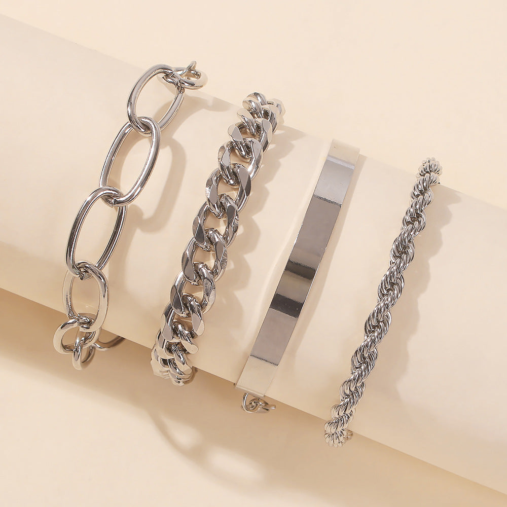 New Exaggerated Alloy Thick Chain Multi-layer Bracelet for Women European and American Fashion Gold Bangle