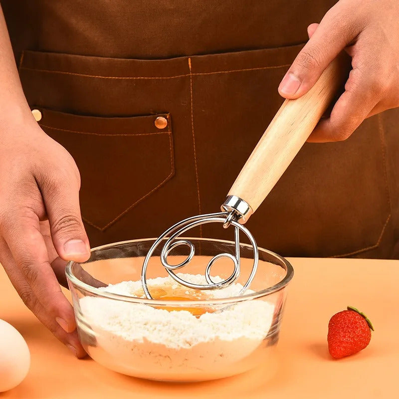 Best Wooden Hand Dough Whisk Stainless Steel Doutch Dough Whisk Kichen Cooking Whisks Utensil Egg Beater Pastry Tool