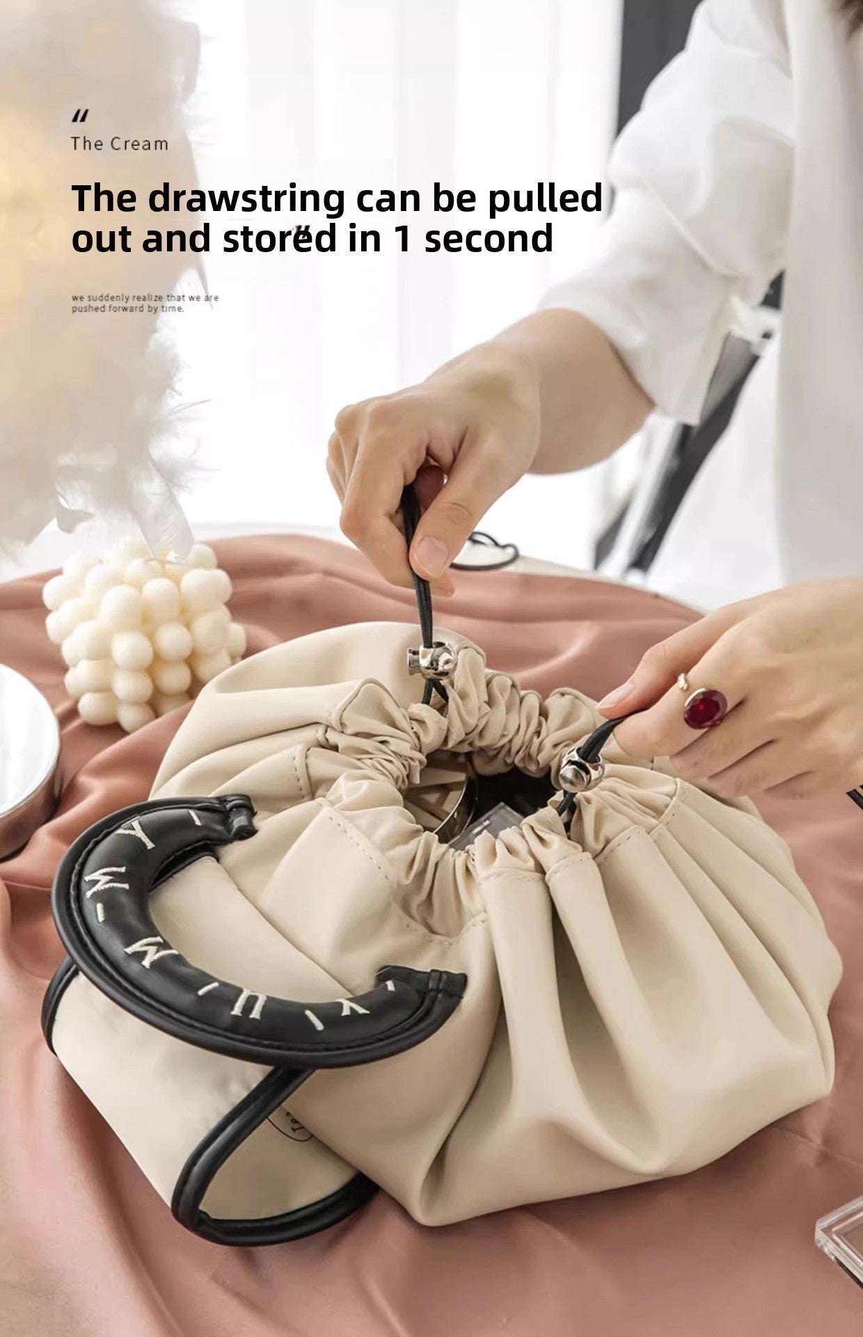 Lazy Makeup Bag for Women, Large Capacity Travel Storage Bag, Flat Drawstring Cosmetic Toiletry Bag for Men
