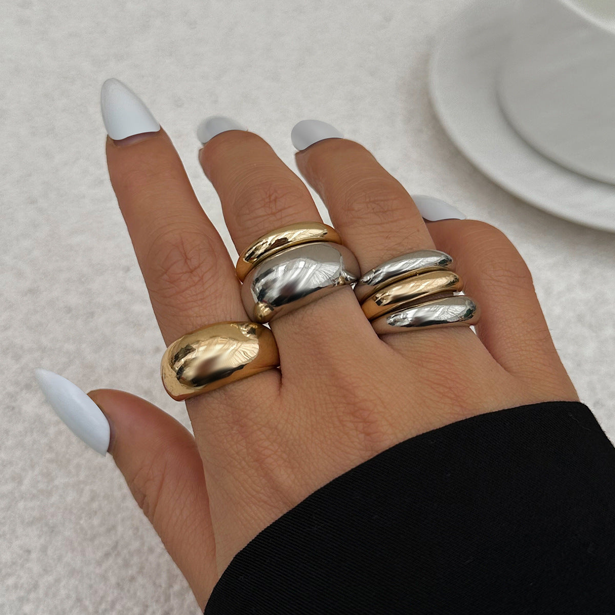 Ins Minimalist Style Trendy Exaggerated Mirror Versatile Ring Personality Alloy Hugging Ring