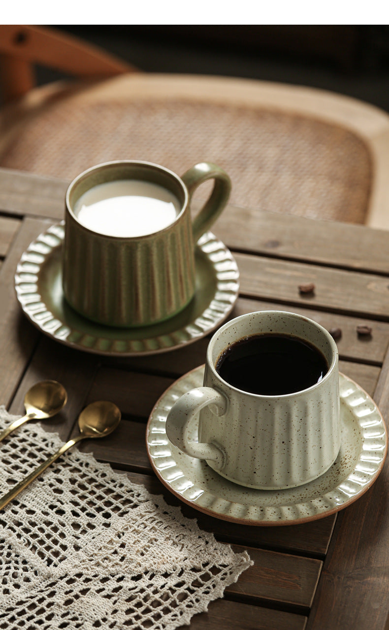 Japanese Retro Exquisite Afternoon Tea Latte Art Striped Coffee Cup and Saucer Ceramic Set Office Milk Breakfast Cup