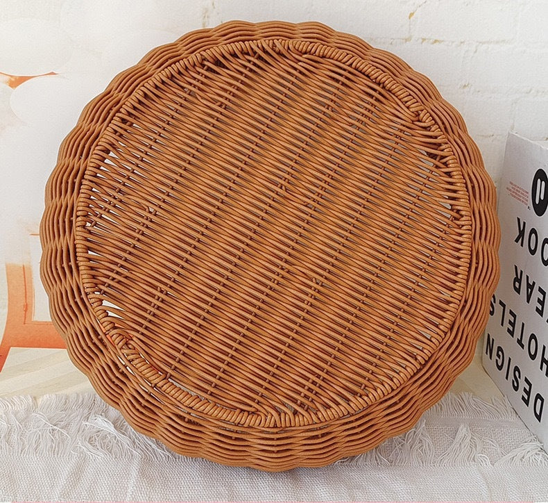 Rattan Dustpan Sun Basket Round Brown Household Storage Basket Storage Tray Handwoven Basket