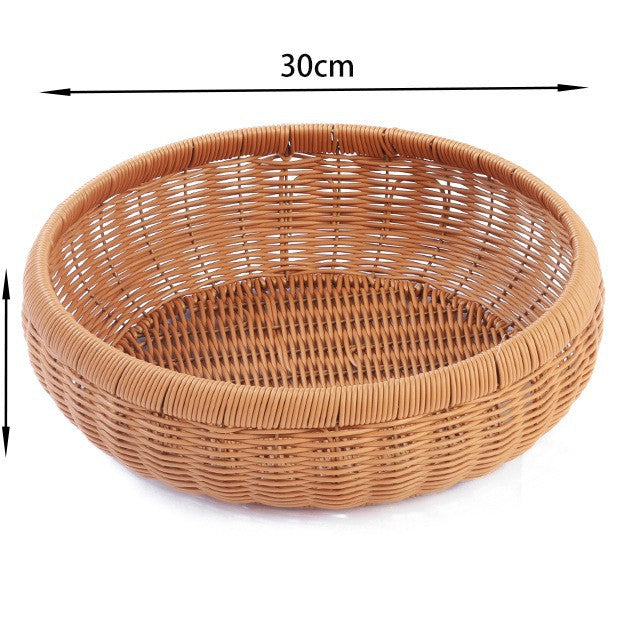 Fruit Plate Hand-Woven Japanese Bread Basket Steamed Bun Basket Living Room Household Storage Basket Rattan Double Ear Tray