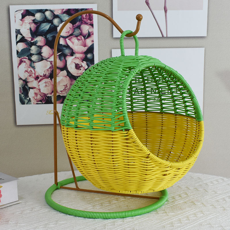 Imitation Rattan Hand-woven Storage Basket Creative Round Hanging Fruit Basket Household Hotel Snack Dried Fruit Storage Basket