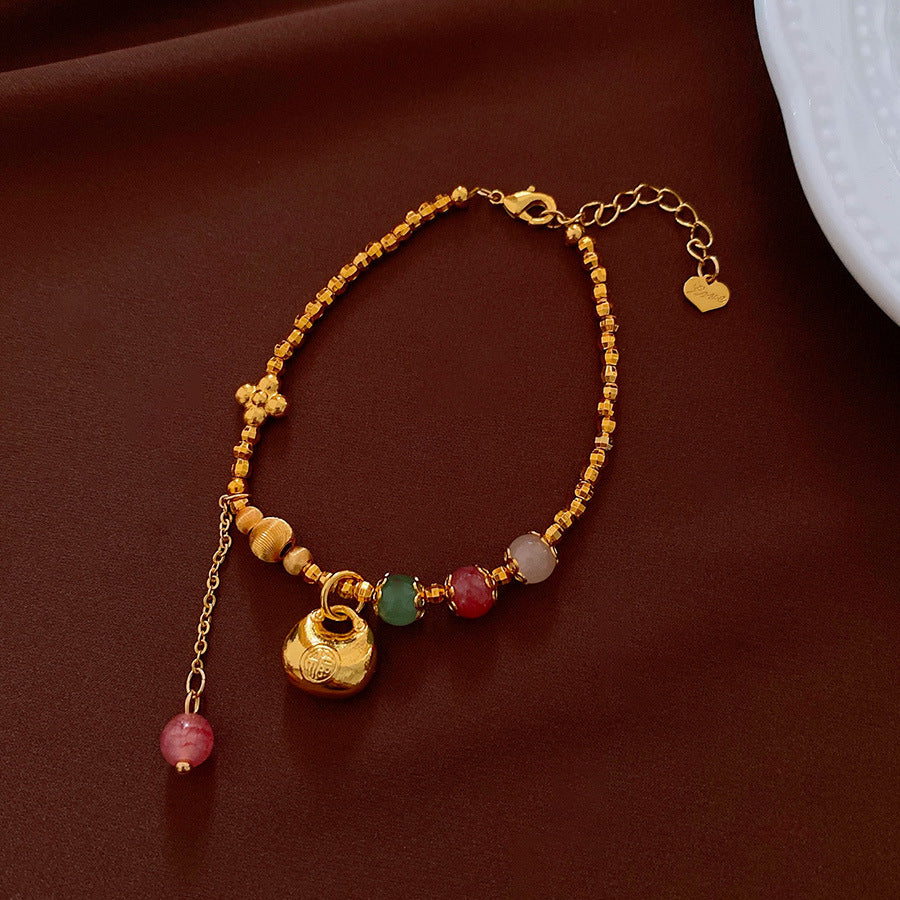 18K Real Gold Plated Lucky Bag Pendant Bracelet New Chinese Style Versatile Bracelet