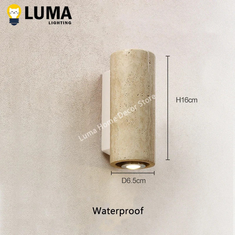 Yellow Travertine Stone Wall Lamp, Japanese Style Wall Light for Bedroom Corridor Aisle, Outdoor Waterproof Wall Sconces Decor