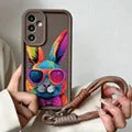 Wrst Chain Phone Case For Samsung S24 S23 S22 S21 S20 FE Plus Ultra A10S 20S 11 02 03 04 05S Cute Cat Lanyard Soft TPU Cover