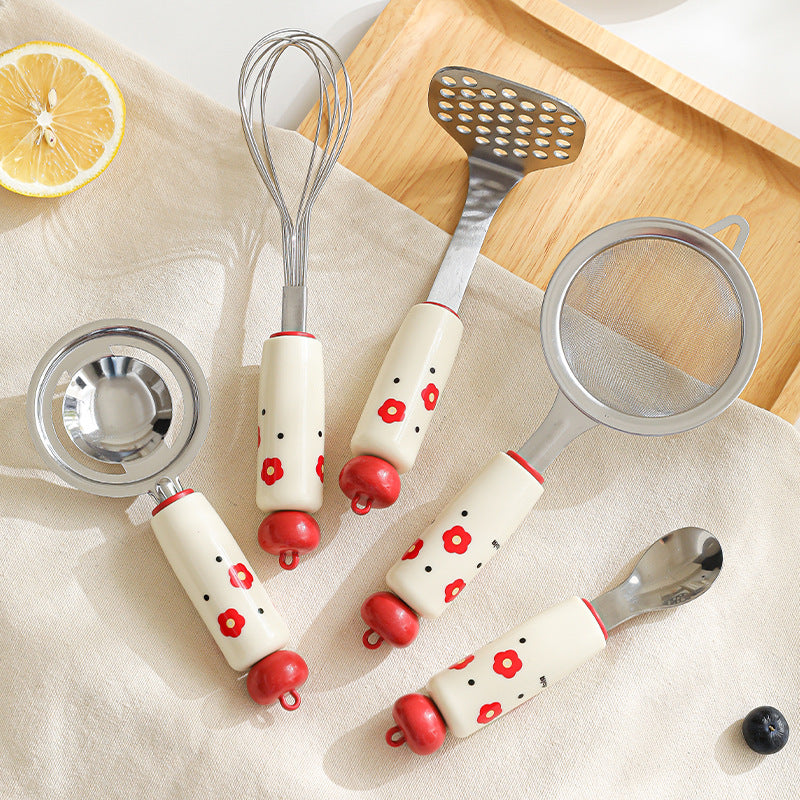 Potato puree press stainless steel baby food baking suit flour sieve egg strainer