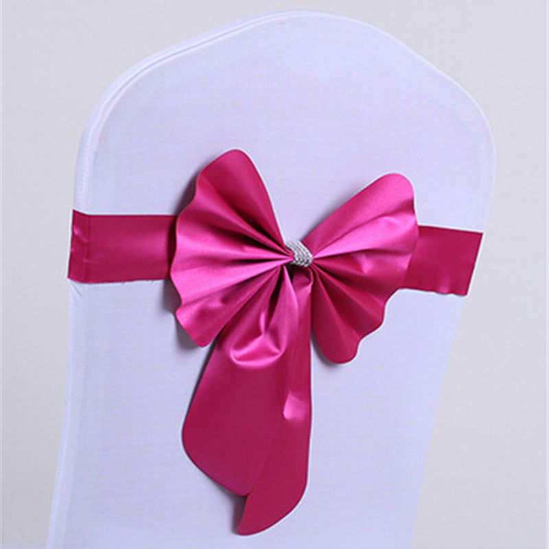Wedding Chair Back Flower Decoration No-Tie Elastic Bow Chair Sash Chair Cover Chair Back Hotel Banquet Special