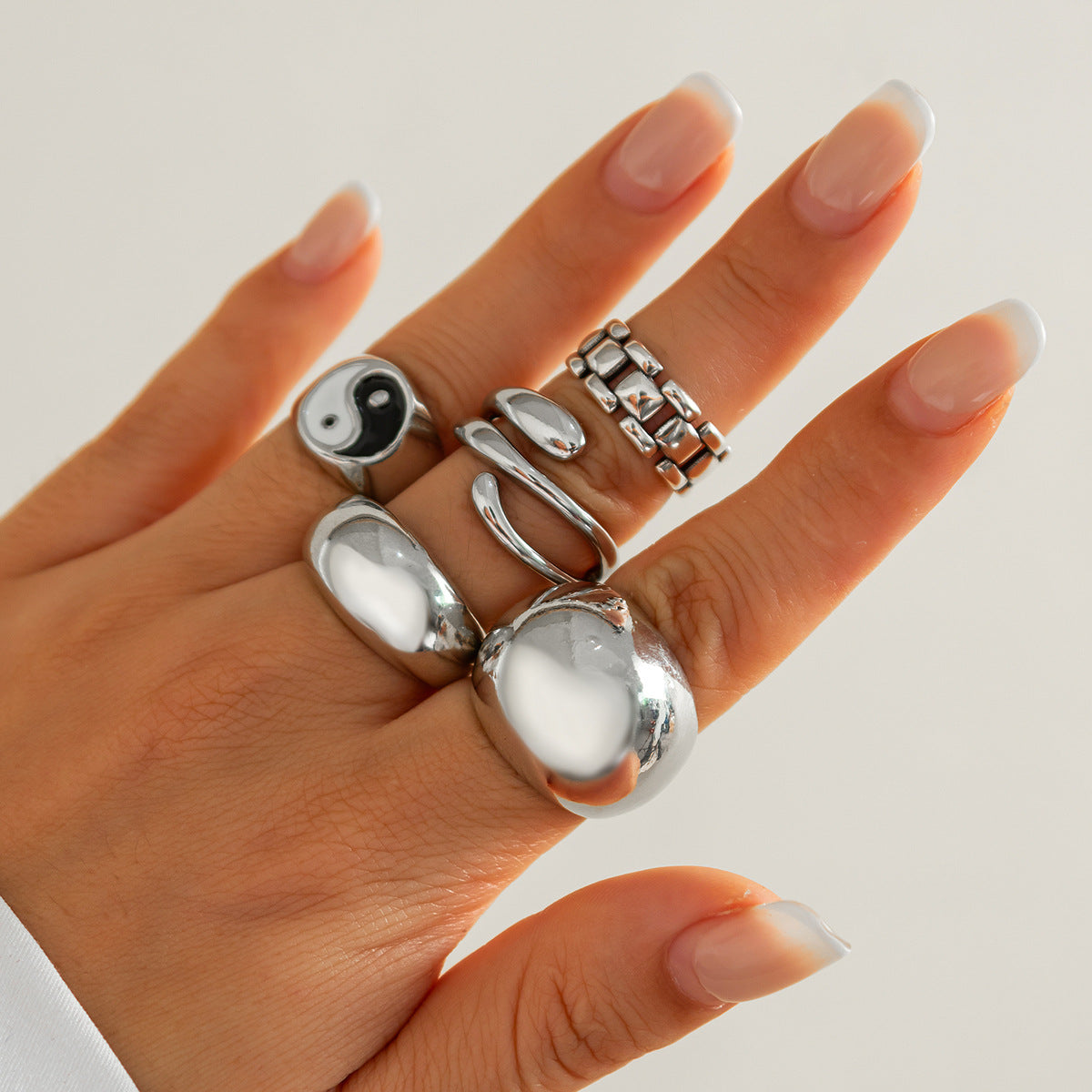 Ins Minimalist Style Trendy Exaggerated Mirror Versatile Ring Personality Alloy Hugging Ring