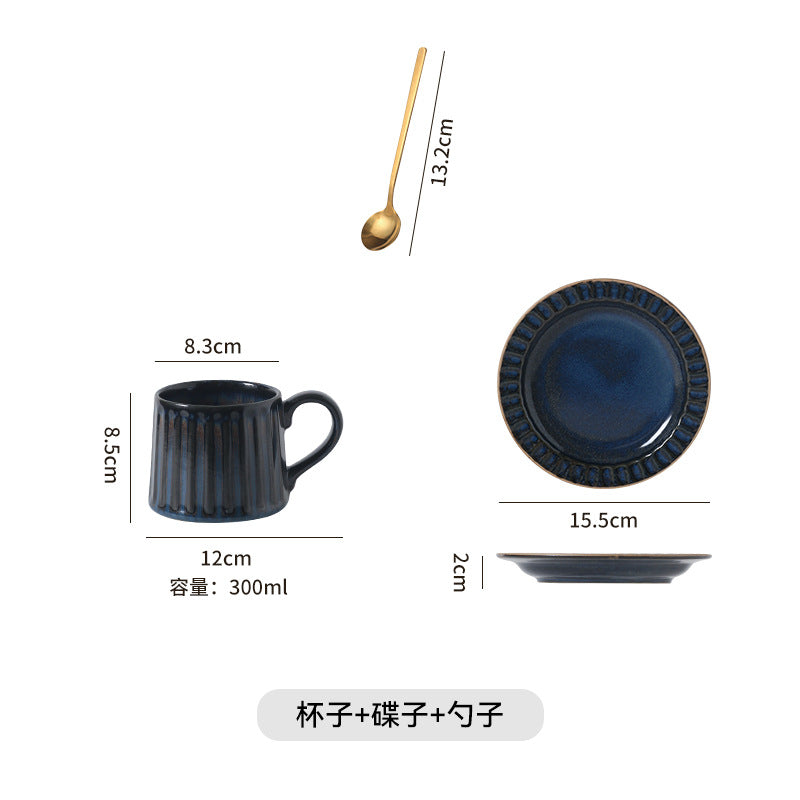 Japanese Retro Exquisite Afternoon Tea Latte Art Striped Coffee Cup and Saucer Ceramic Set Office Milk Breakfast Cup