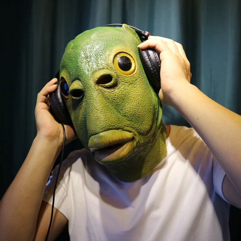 Hip Hop Animal Green Head Fish Mask Head Cover Halloween Green Fish Man Green Fish Head Monster Mask Performance Head Jewelry
