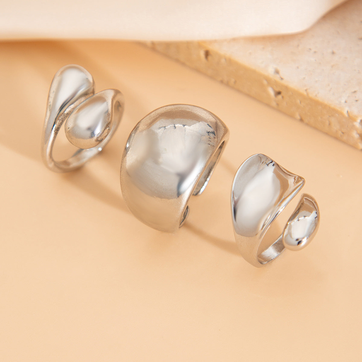 Ins Minimalist Style Trendy Exaggerated Mirror Versatile Ring Personality Alloy Hugging Ring
