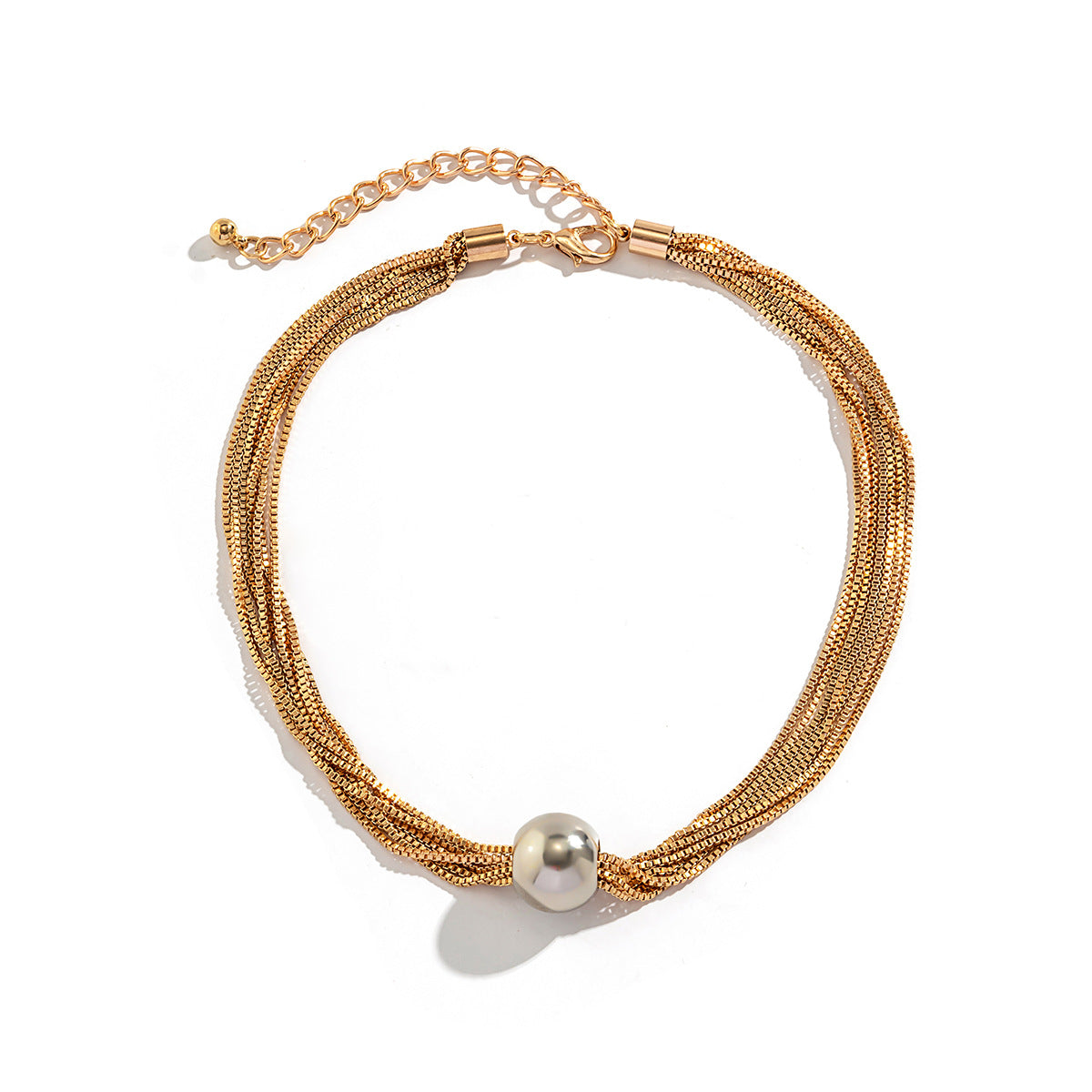 Cross-Border Exaggerated Punk Multi-Layer Chain Stacked Necklace Simple Niche Geometric Ball Personality Choker Necklace