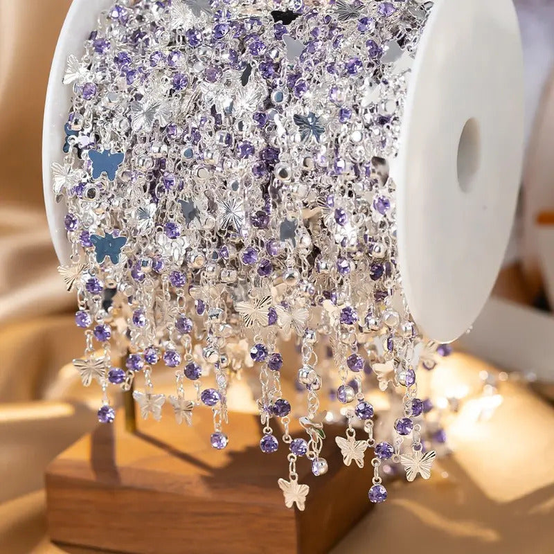 0.5/1M Purple Rhinestone Silver Color Butterfly Copper Chains Necklace Bracelets DIY Jewelry Making Clothing Tassels Accessories