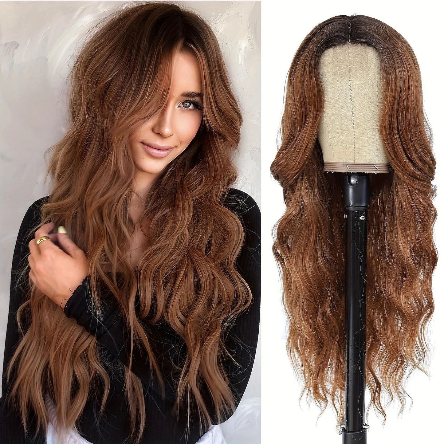 Xuchang European and American Style Wig for Women, Front Lace Wig, Middle Part, Small Lace, Highlighted Long Curly Hair, Synthetic Fiber Wig, Export Wigs
