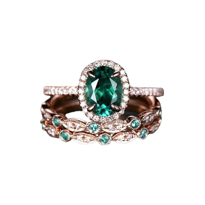 Three-in-One Emerald Laminated Ring Personalized Creative Layered Couple Holiday Gift Jewelry