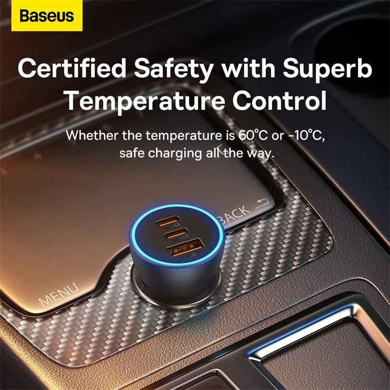 Baseus 65W Car Charger USB Type C Quick Charge 4.0 QC 3.0 PD Fast Charging For iPhone 13 Xiaomi Samsung Huawei USB C Car Charger