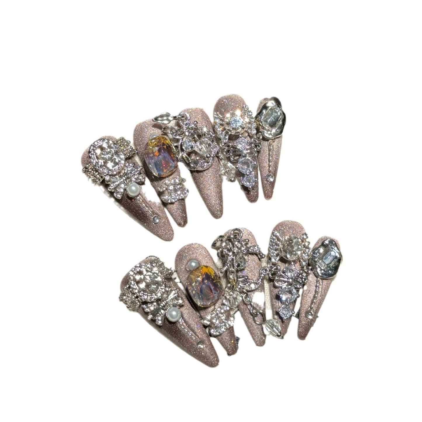 Rikaman Starry Sky Magic Mirror Cat Eye Handmade Wearable Nails Heavy Craft Dongzhou Diamond Full Hand Full Zircon Luxurious Handmade Beauty