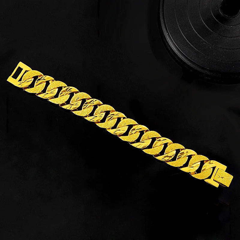 Yellow Gold Fashion Glossy Matte Strap Bracelet for Men Women Regal Wedding Engagement Birthday Jewelry Bracelets Bangles