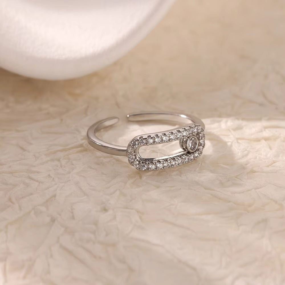 Hot Selling 18K Gold-Plated Full Diamond Titanium Steel Colorfast Open Ring Female Zircon Leaf Ring Female High Sense