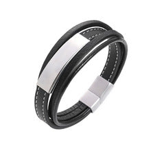 Personalized multi-layer woven leather bracelet men's hot sale stainless steel diamond bracelet gift jewelry