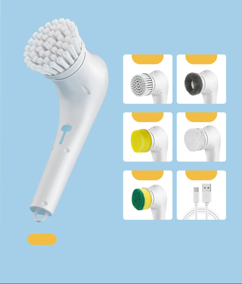 Cleaning Brush Export Electric Cleaning Brush Steel Wool Ball Five Brush Heads Long Handle Handheld Cleaning Kitchen Dishwashing Magic Tool