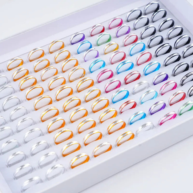 1000Pcs/Lot Wholesale Fashion Mixed Coloured Aluminum Rings for Female Women Jewelry Party Gifts Bulk Low Price