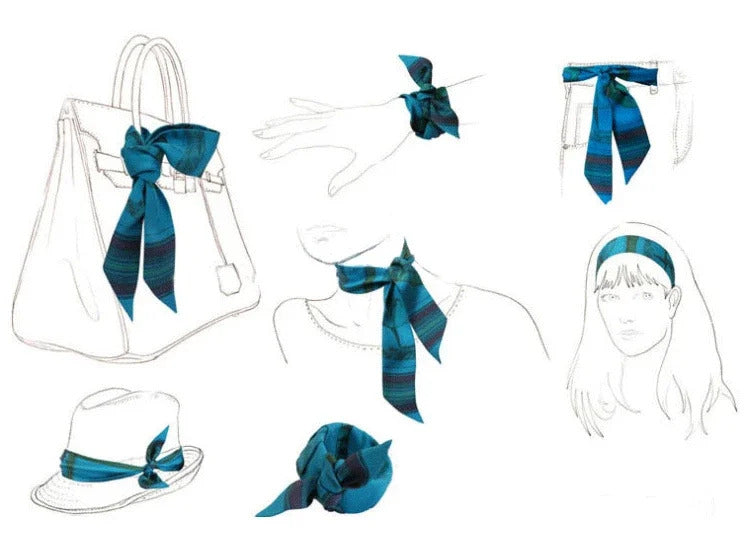NEW Spring Luxry Design Women Silk Ribbon Scarf Handbag Handle Wrap Bag Ribbon Scarf Women Girls Head Hair Wrist Ribbon Bag