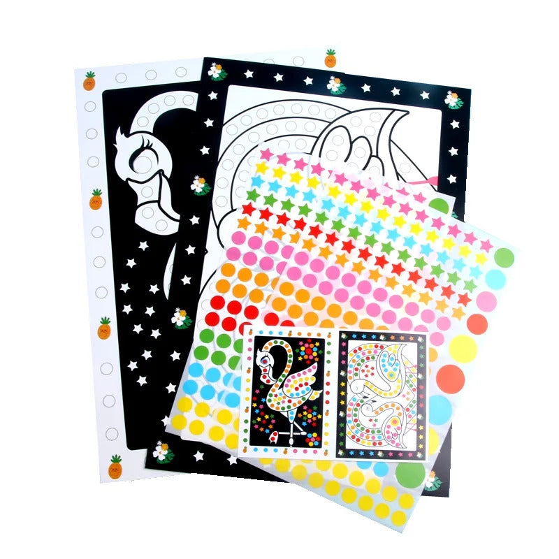10 Sheets/Lot Funny Puzzle Dot Stickers For Kids Cute Cartoon Animal Drawing Mosaic Sticker Children Early Educational Patience