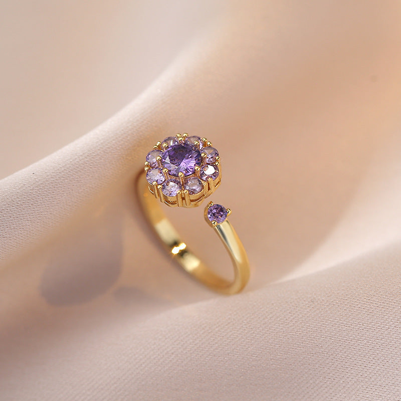 Rotating Ring for Women with Micro Paved Zircon, Elegant and Minimalist Style, Versatile Full Diamond Round Clover Ring Jewelry