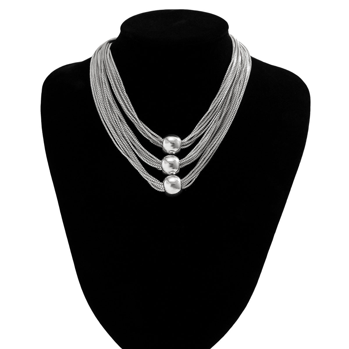 Cross-Border Exaggerated Punk Multi-Layer Chain Stacked Necklace Simple Niche Geometric Ball Personality Choker Necklace