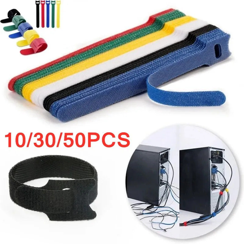 10/30/50PCS Releasable Cable Organizer Ties Nylon Strap Wire Management Adjustable Hook Loop Cable Mouse Earphones Keeper Holder