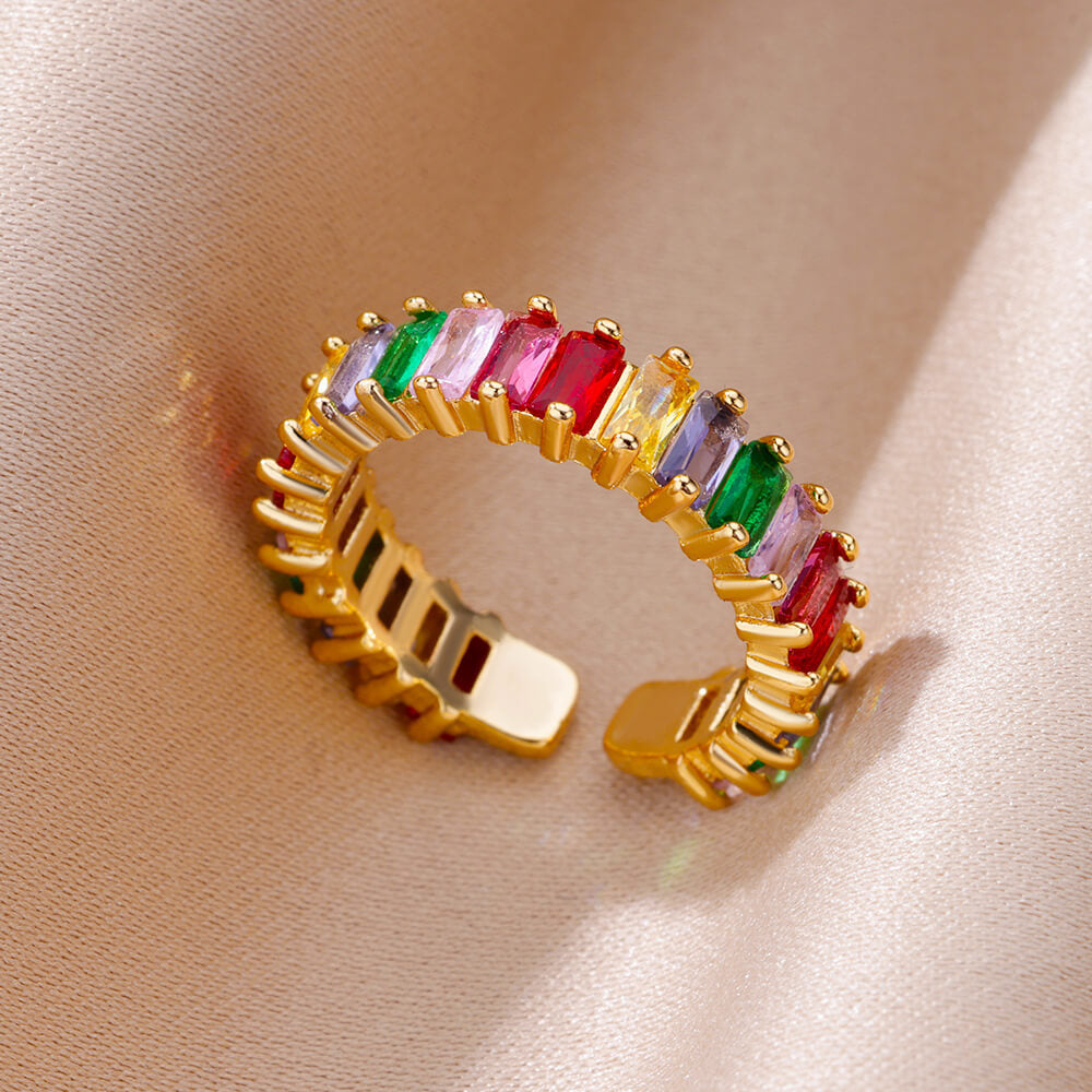 Hot Selling 18K Gold-Plated Full Diamond Titanium Steel Colorfast Open Ring Female Zircon Leaf Ring Female High Sense